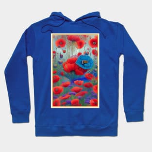 Pretty field of poppies colorful red and blue poppy flowers Hoodie